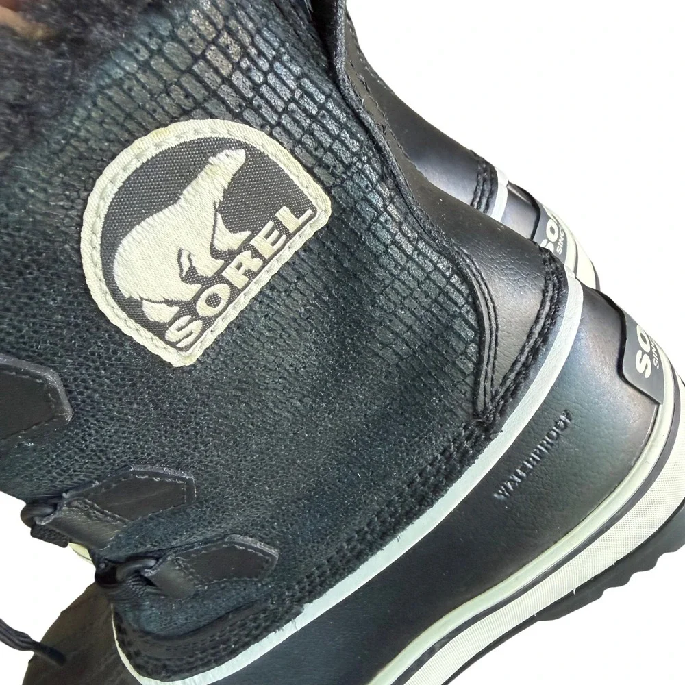 Sorel Winter Carnival Waterproof Snow Boots Black White Women's Size 5 Excellent